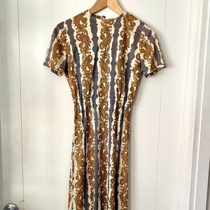 vintage 1960s short sleeve patterned wiggle dress